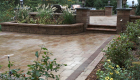 46-two tiered patio Unilock Brussels paver and block with series 3000 inlay (10)
