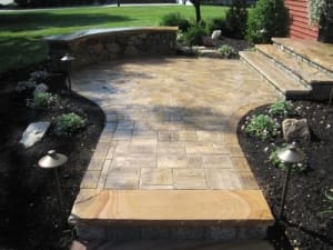 6-Cambridge ledgestone walkway with natural stone quarter wall and ...